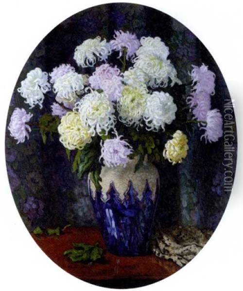 Chrysanthemums Oil Painting - Nikolai Petrovich Bogdanov-Bel'sky