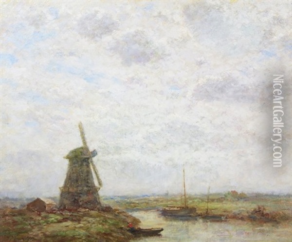 Windmill On The Marshes Oil Painting - Jacob Henricus Maris