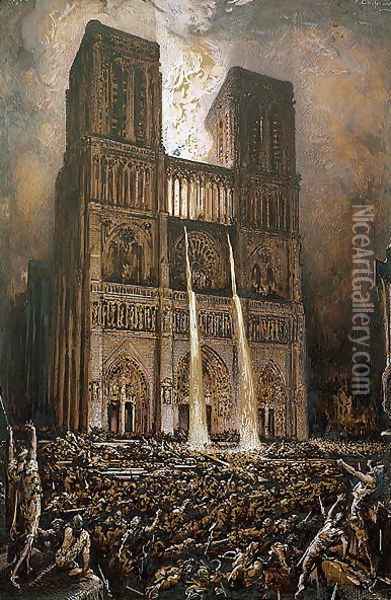 The Populace Besieging Notre-Dame Oil Painting - Francois Nicolas Chifflart