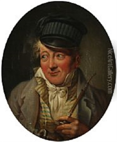Portrait Of The Danish Actor Adam Gottlob Gjelstrup (1753-1830)  (after C. A. Lorentzen) Oil Painting - Martinus Christian Wesseltoft Rorbye