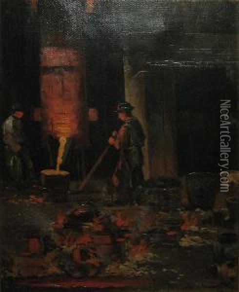 Les Fondeurs De Fer Oil Painting - Adolphe Schwarz