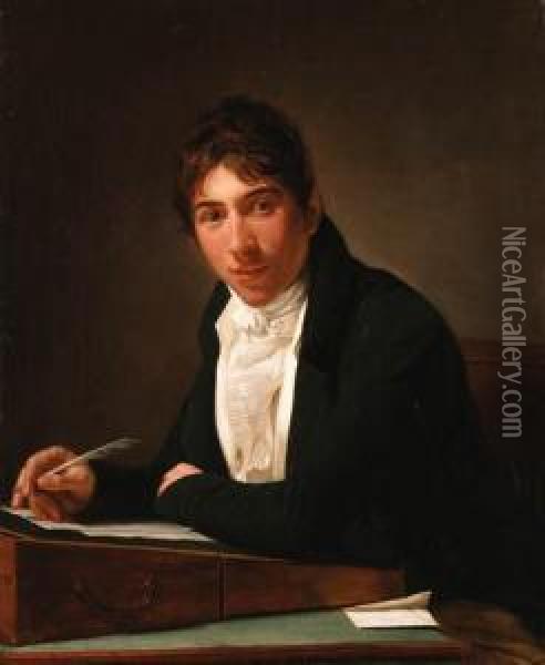 Portrait Of Mr. Gardiner Of Coombe Lodge, Half Length, At A Writingtable Oil Painting - Henri Pierre Danloux