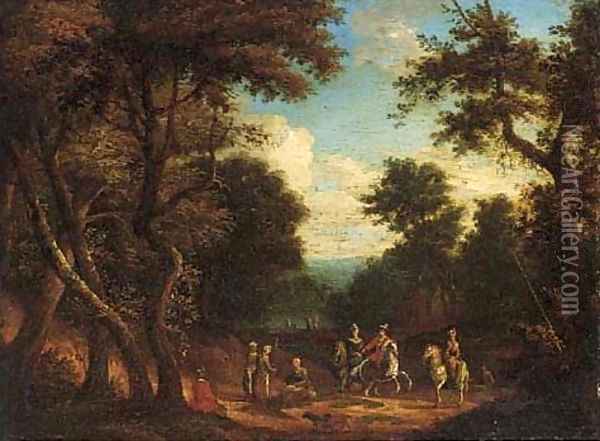 A hunting party in a forest clearing Oil Painting - Peeter Bout