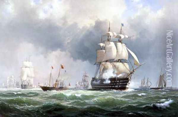 The Baltic Fleet Leaving Spithead 15th March 1854 Oil Painting - Anton Melbye