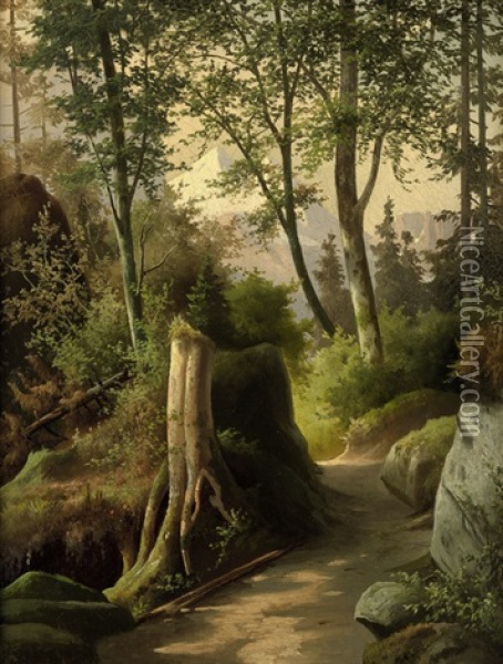 Blausee Mit Den Doldenhornern Und Dem Fisistock Im Kanton Bern Oil Painting - Friedrich Johann C.E. Preller the Elder