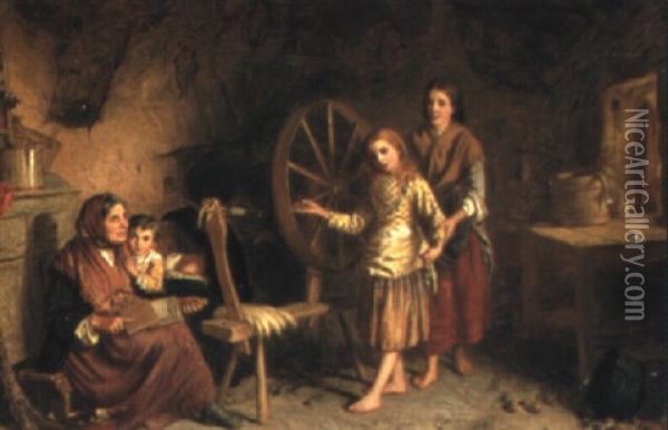The Spinning Lesson Oil Painting - George Washington Brownlow