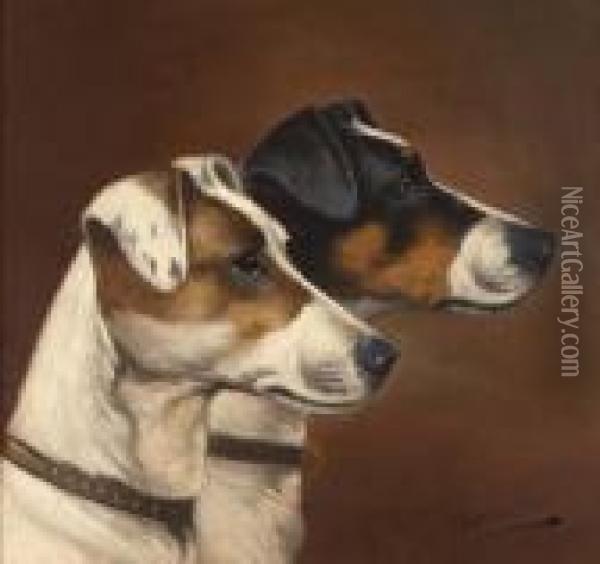 A Pair Of Terriers Oil Painting - Of John Alfred Wheeler