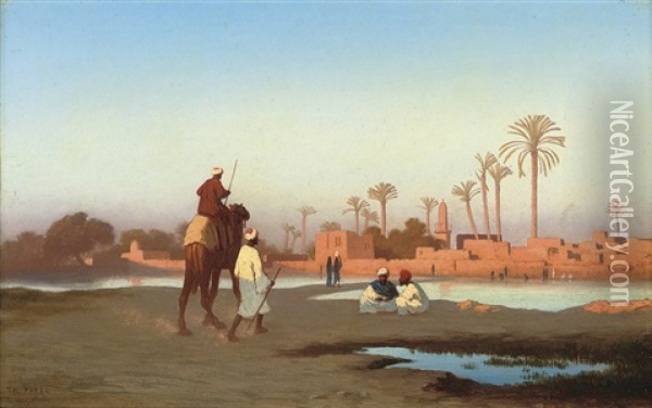 At The Oasis Oil Painting - Charles Theodore (Frere Bey) Frere