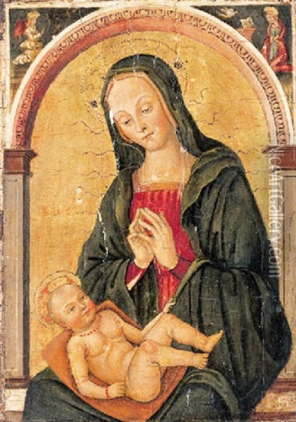 The Madonna And Child In A Niche, With The Annunciation In The Spandrels Oil Painting -  Antonio Massari da Viterbo