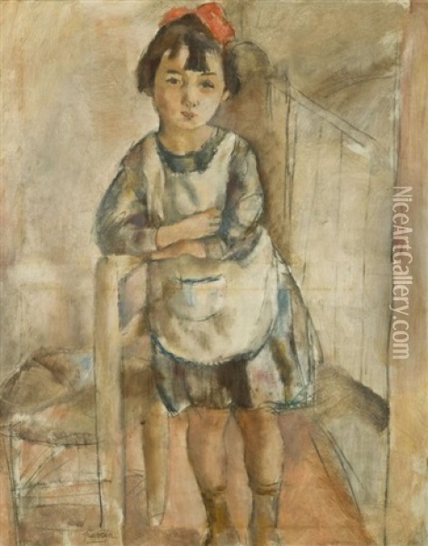 Fillette Appuyee Sur Une Chaise Oil Painting - Jules Pascin
