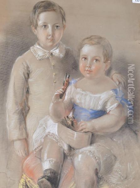 Portrait Of 2 Young Children Oil Painting - Harden Sidney Melville