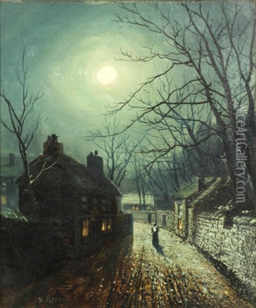 Figure On A Moonlit Cobbled Lane Oil Painting - Walter Linsley Meegan
