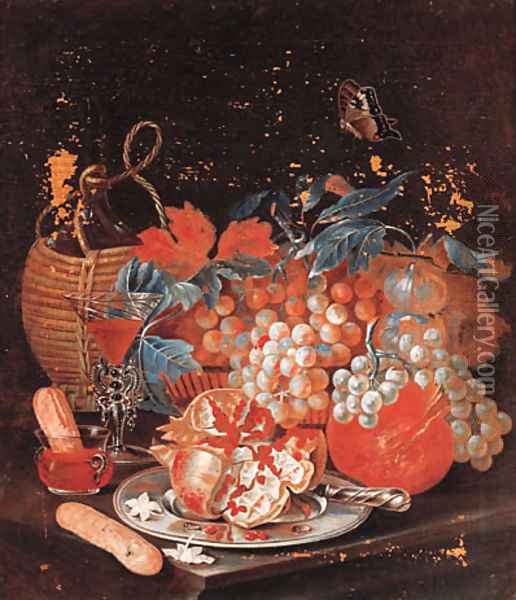 A basket of fruit with a carafe Oil Painting - Christian Berentz