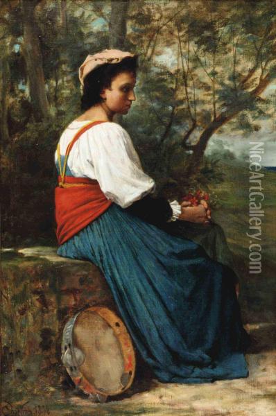 The Tamborine Player Oil Painting - Theobald Chartran