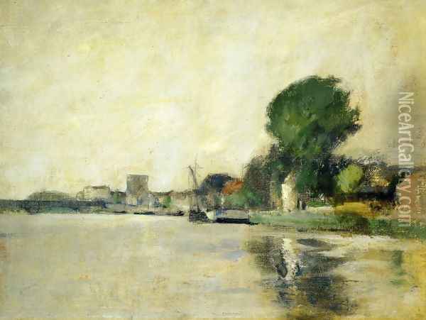 View Along A River Oil Painting - John Henry Twachtman