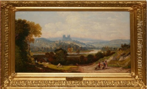 Italianate Landscape With Figures In Foreground Oil Painting - George W. Pettit