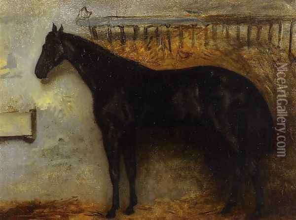 Black Horse in a Stable Oil Painting - Theodore Gericault