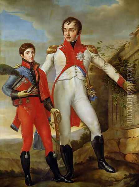 Louis Bonaparte (1778-1846) King of Holland and Louis Napoleon (1804-31) Crown Prince of Holland, c.1806 Oil Painting - Jean Baptiste Joseph Wicar