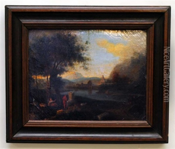 Landscape With Figures In Antiquated Ruins Oil Painting - Gaetano Vetturali