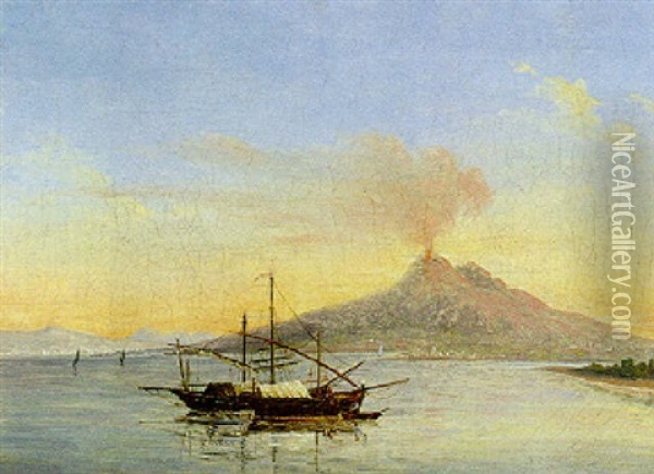 Fischerboote Im Golf Von Neapel, Im Hintergrund Der Vesuv Oil Painting - Francois Gilles Joseph Closson