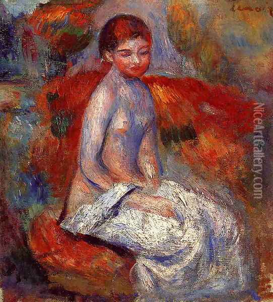 Nude Seated In A Landscape Oil Painting - Pierre Auguste Renoir
