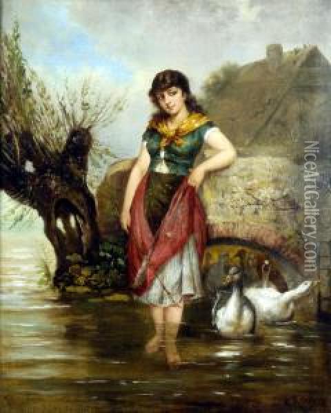 The Goose Girl Oil Painting - Giuseppe Ricci