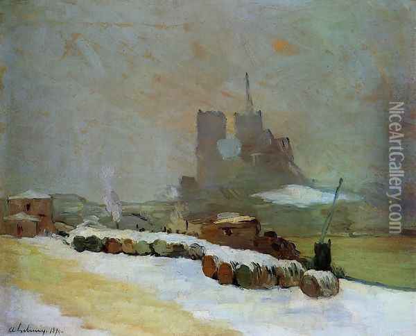 View of Notre Dame, Winter Oil Painting - Albert Lebourg