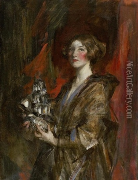 Mrs Patrick Campbell In Theatrical Costume Oil Painting - James Jebusa Shannon