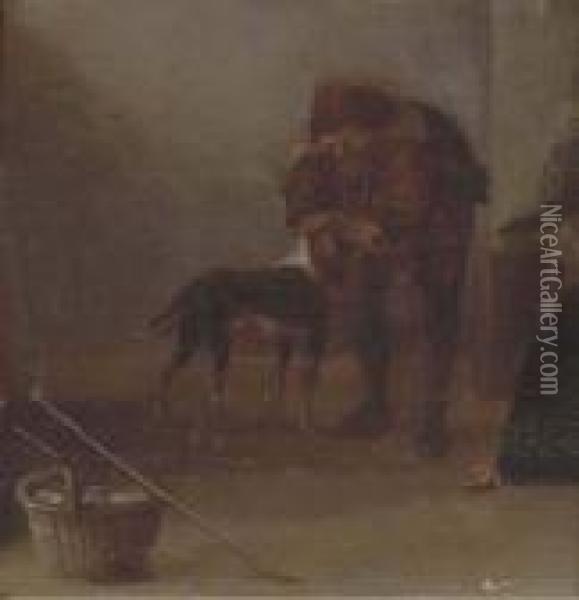 A Peasant With His Dog Oil Painting - Adriaen Brouwer