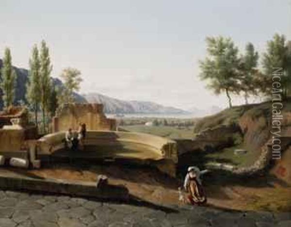 View Of Pompei Near The Tomb Of Princess Mamea Oil Painting - Lancelot Theodore Turpin De Crisse