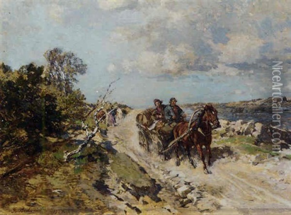 A Cart On A Sandy Track, Elstand Oil Painting - Gregor von Bochmann the Elder