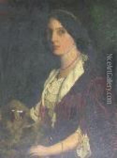 Half Length Portrait Of A Young Lady And Her Dog Oil Painting - Dicksie Frank