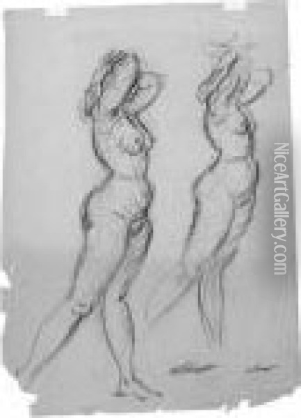 Two Studies Of A Standing Female Nude Oil Painting - Henri Lebasque
