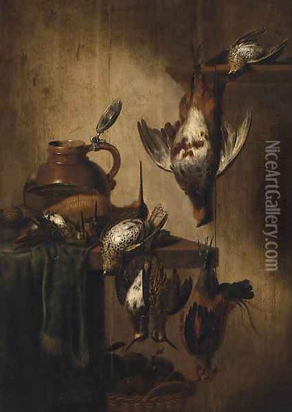 A dead Partridge, Snipe, Woodcock and other Birds Oil Painting - Petrus Schotanus