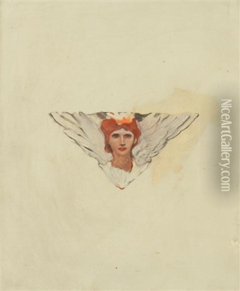 Study Of Red Haired Woman With Wings Oil Painting - Howard Pyle