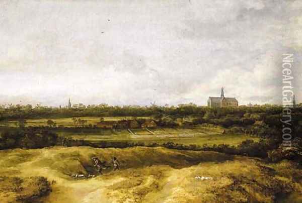 The bleaching fields near Haarlem with sportsmen in the foreground, a view of St. Bavo's beyond Oil Painting - Philips Koninck