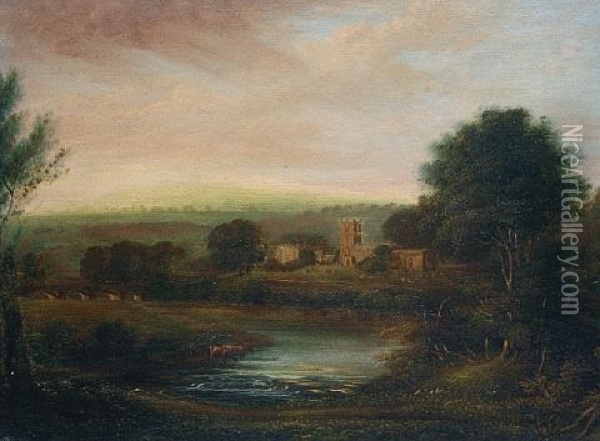 Evening At Wensley, Yorkshire Oil Painting - George Cuitt the Younger