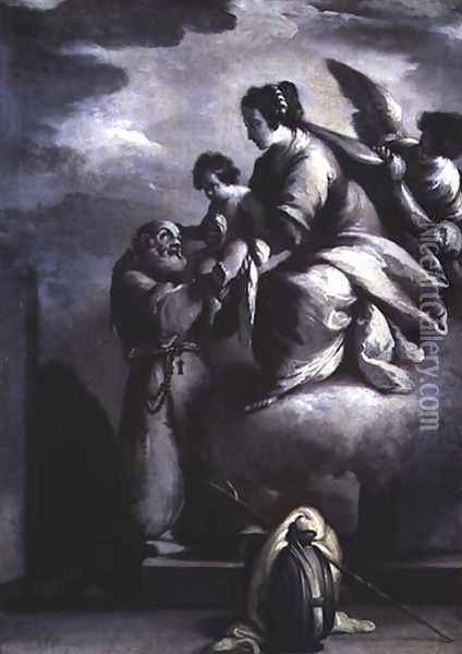 The Virgin holds out the Christ Child to the Blessed Felix of Cantalice Oil Painting - Bernardo Strozzi