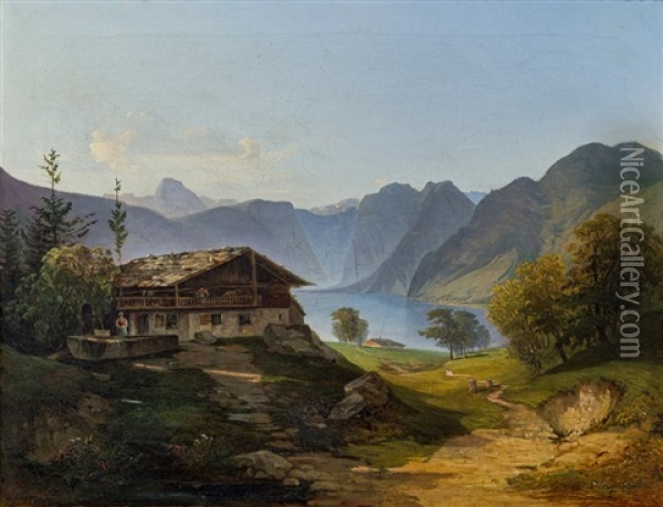 Bauerngehoft Am Grundlsee Oil Painting - Adalbert Stifter