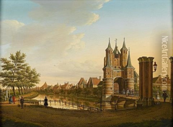 The Amsterdamse Poort, Haarlem Oil Painting - Paulus Constantijn la (La Fargue) Fargue