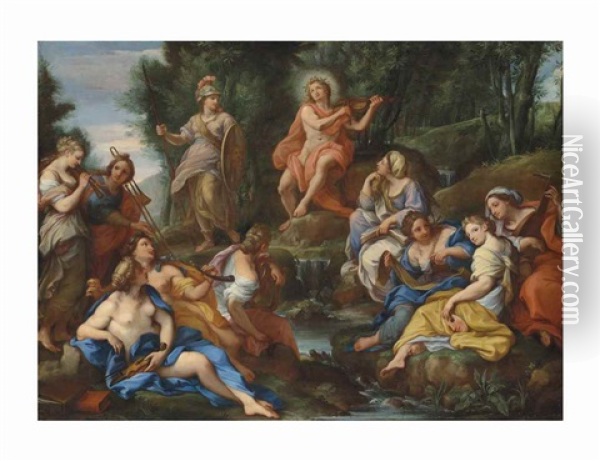 Apollo And The Muses Oil Painting - Giuseppe Bartolomeo Chiari