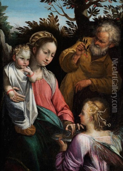 Die Heilige Familie Mit Einem Engel Oil Painting - Francesco Vanni