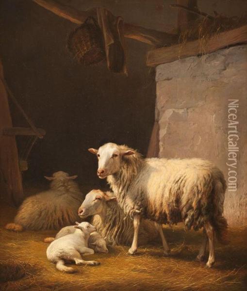 Schafe Im Stall Oil Painting - Eugene Joseph Verboeckhoven