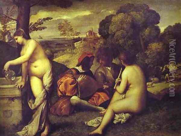 Concert Champetre Oil Painting - Tiziano Vecellio (Titian)
