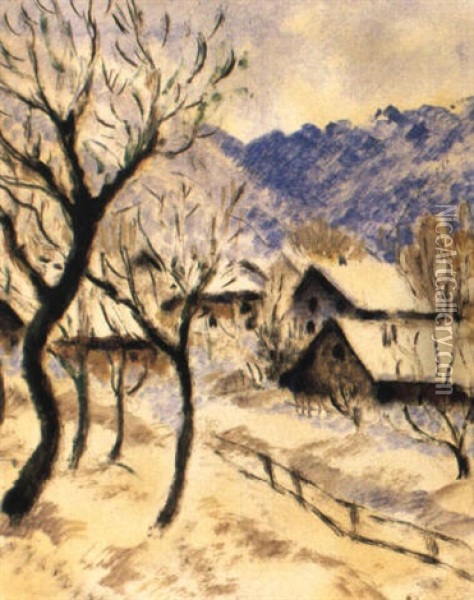 Walliser Dorf Im Schnee Oil Painting - Andre Julien Prina