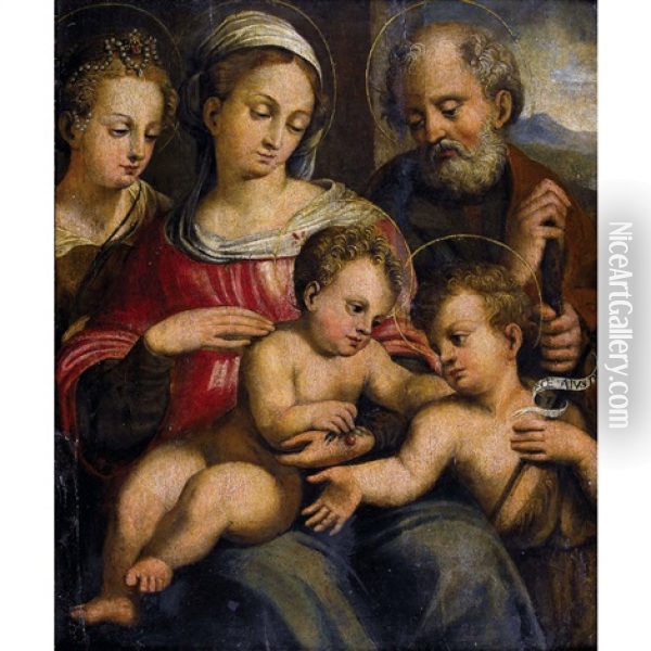 Die Heilige Familie Mit Dem Johannesknaben Und Der Katharina Von Alexandrien Oil Painting - Innocenzo di Pietro (da Imola) Francucci