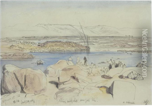 Nubians At The First Cataract On The Nile At Philae, Egypt Oil Painting - Edward Lear