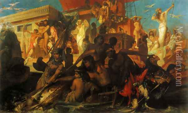 Die Niljagd der Kleopatra (The Nile Hunt of Cleopatra) Oil Painting - Hans Makart