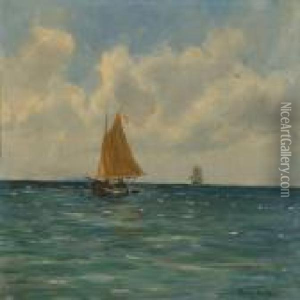 Seascape With Sailing Ships On Open Sea Oil Painting - Poul Friis Nybo