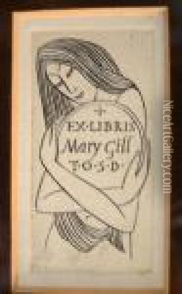 Bookplate For Mary Gill Oil Painting - Eric Gill